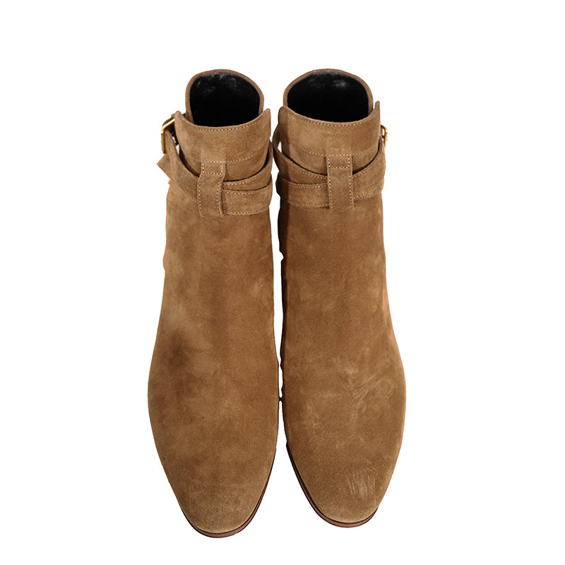 37 NEW $895 SAINT LAURENT Camel Brown Suede Leather West Jodhpur 40 Ankle BOOTS