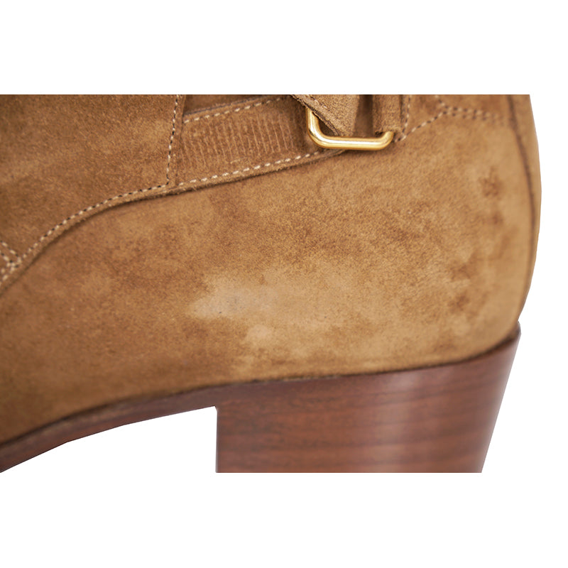 37 NEW $895 SAINT LAURENT Camel Brown Suede Leather West Jodhpur 40 Ankle BOOTS