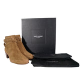 37 NEW $895 SAINT LAURENT Camel Brown Suede Leather West Jodhpur 40 Ankle BOOTS