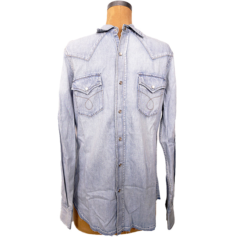 S NEW $690 SAINT LAURENT Stone Lt Blue JAPAN DENIM Classic WESTERN Style SHIRT