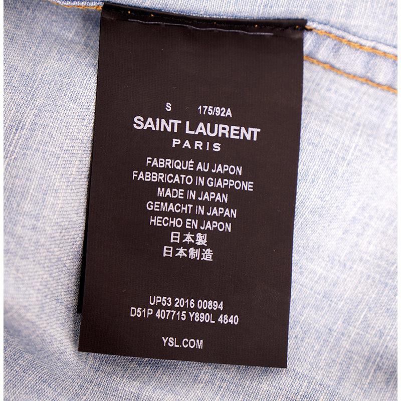 S NEW $690 SAINT LAURENT Stone Lt Blue JAPAN DENIM Classic WESTERN Style SHIRT