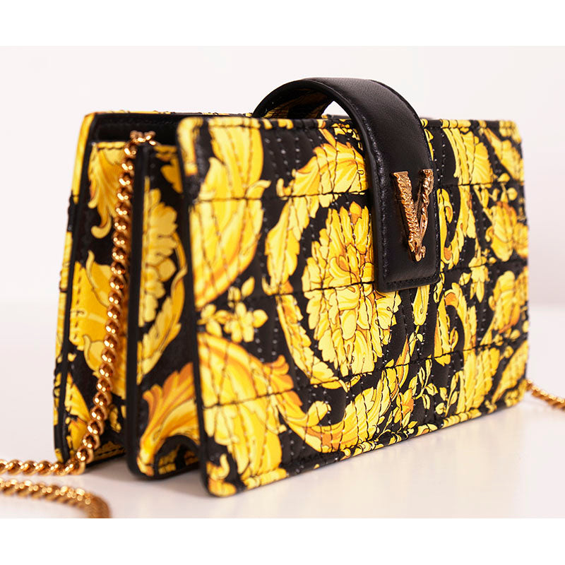 NEW $995 VERSACE Quilted Leather VIRTUS V BAROCCO PRINT Chain Clutch MINI BAG