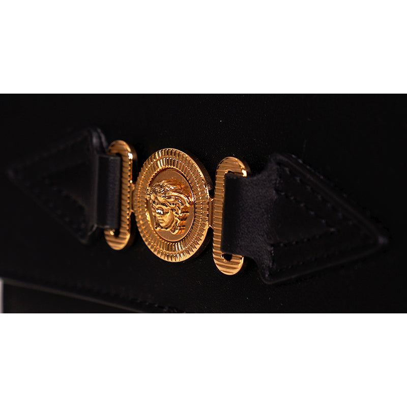 NEW $995 VERSACE Men's Black Leather GOLD MEDUSA BIGGIE LOGO Belt/Sling BAG NWT