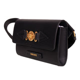 NEW $995 VERSACE Men's Black Leather GOLD MEDUSA BIGGIE LOGO Belt/Sling BAG NWT