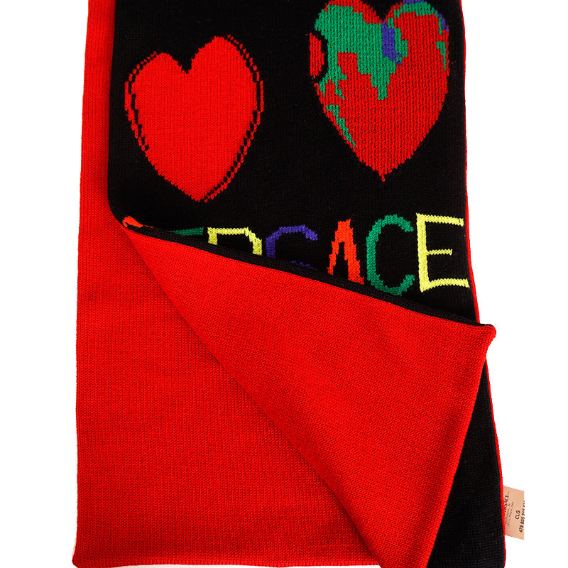 NEW $795 VERSACE Jim Dine Artist Collab LOVE VERSACE Black 100% Wool HEART SCARF