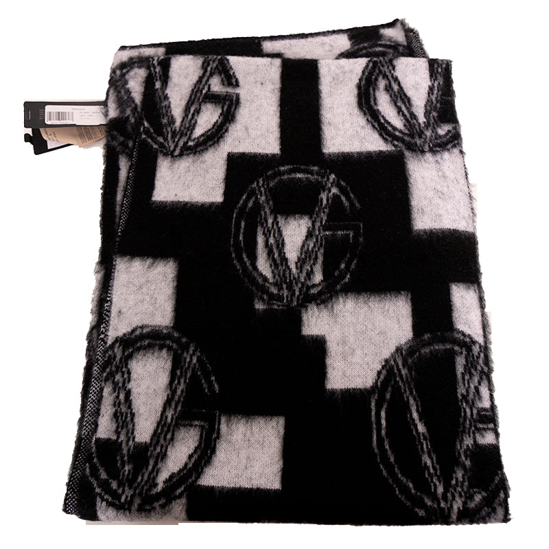 NEW $695 VERSACE RUNWAY Black & White Geometric Wool Mohair Blend GV LOGO SCARF