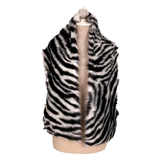 NEW $795 VERSACE RUNWAY Black White Zebra Print FAUX FUR STOLE 54" x 9" SCARF