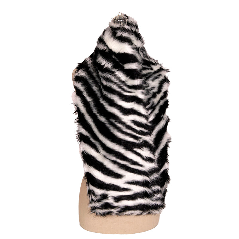 NEW $795 VERSACE RUNWAY Black White Zebra Print FAUX FUR STOLE 54" x 9" SCARF