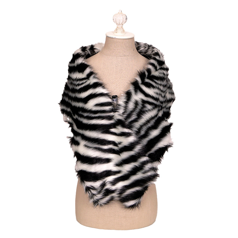 NEW $795 VERSACE RUNWAY Black White Zebra Print FAUX FUR STOLE 54" x 9" SCARF
