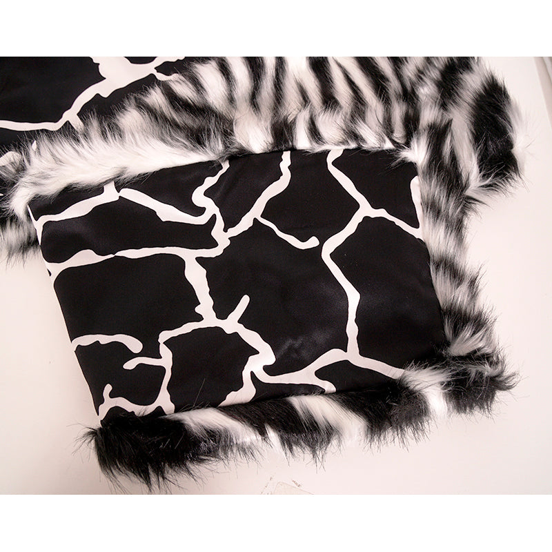 NEW $795 VERSACE RUNWAY Black White Zebra Print FAUX FUR STOLE 54" x 9" SCARF