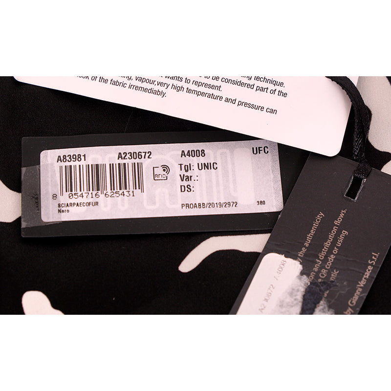 NEW $795 VERSACE RUNWAY Black White Zebra Print FAUX FUR STOLE 54" x 9" SCARF