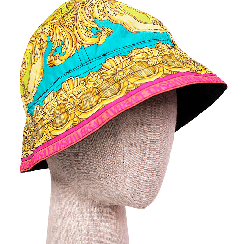 sz 57/58 NEW $625 VERSACE BAROCCO GODDESS Reversible La Greca Logo Nylon BUCKET HAT