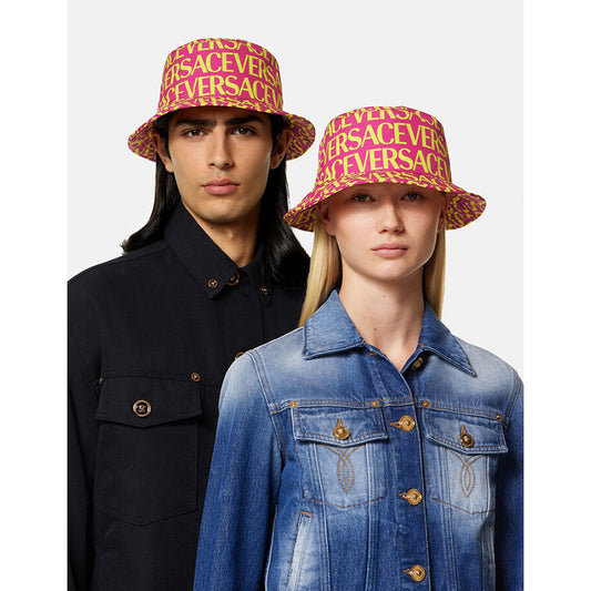 SZ 57, 58 & 59 NEW $475 VERSACE Pink YELLOW ALLOVER LOGO Signature Print Unisex BUCKET HAT