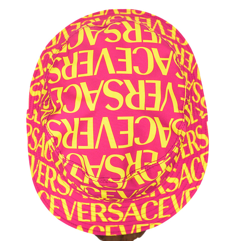 SZ 57, 58 & 59 NEW $475 VERSACE Pink YELLOW ALLOVER LOGO Signature Print Unisex BUCKET HAT