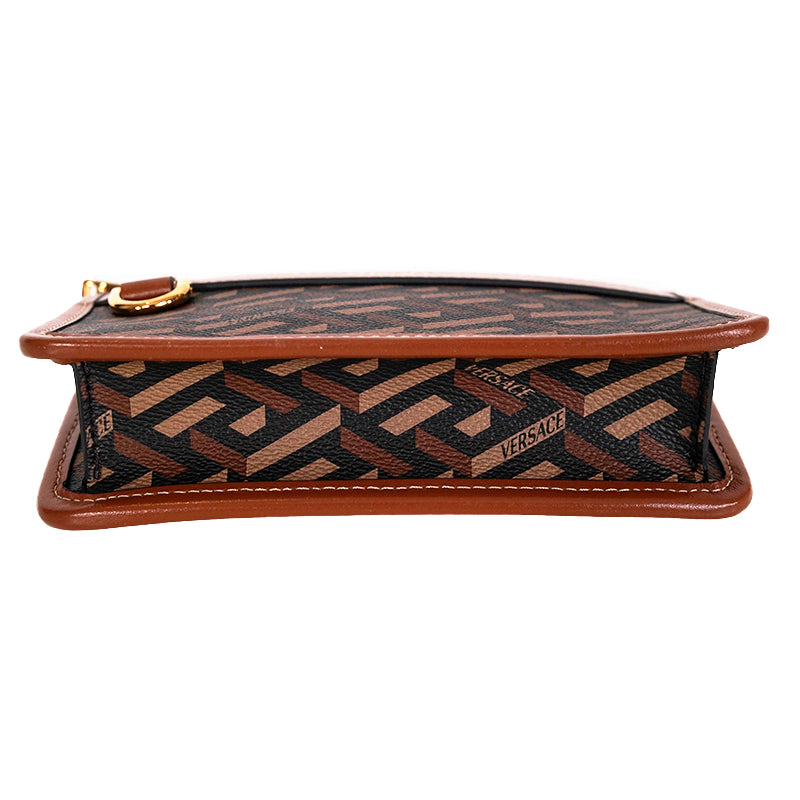 NEW $595 VERSACE Caramel LA GRECA Signature Small Pouch MODULAR CLUTCH Zip BAG