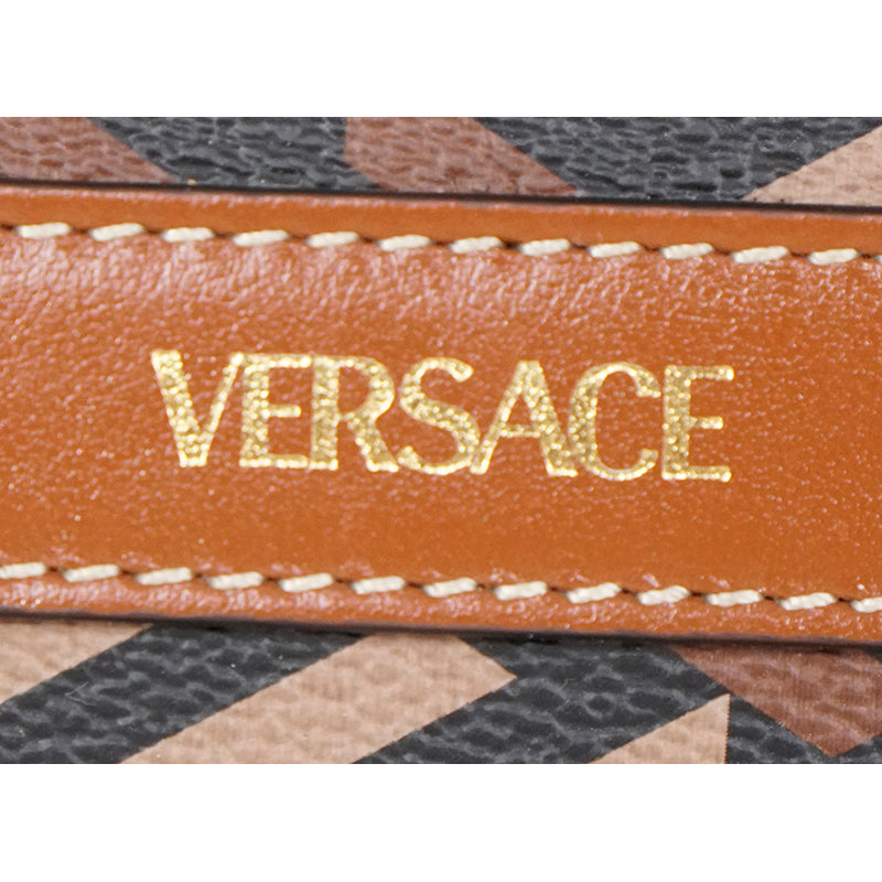 NEW $595 VERSACE Caramel LA GRECA Signature Small Pouch MODULAR CLUTCH Zip BAG