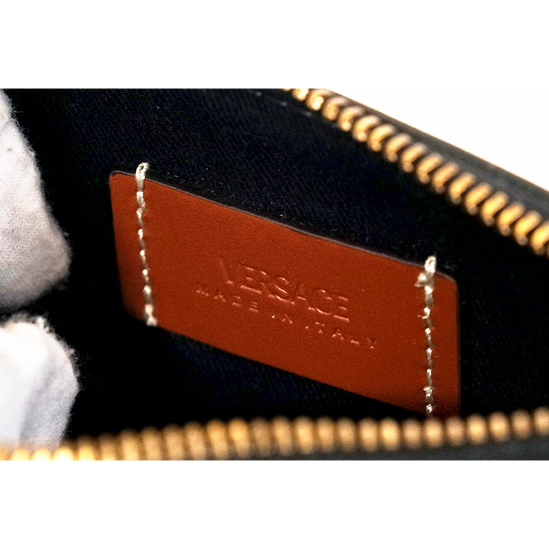 NEW $595 VERSACE Caramel LA GRECA Signature Small Pouch MODULAR CLUTCH Zip BAG