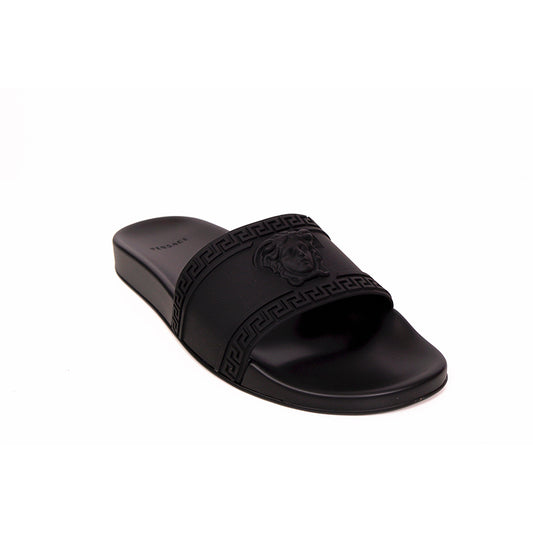 38 US 5 NEW $450 VERSACE Men's Black MEDUSA LOGO Palazzo Pool SLIDE SANDALS NIB