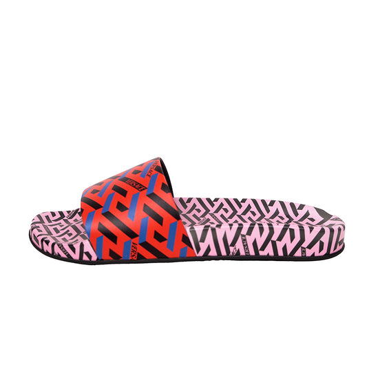 37 & 38 NEW $450 VERSACE Woman's Orange & Pink LA GRECA Logo Pool Slides SANDALS NIB