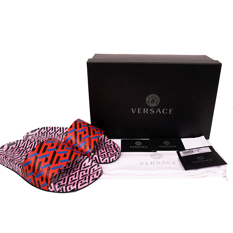 37 & 38 NEW $450 VERSACE Woman's Orange & Pink LA GRECA Logo Pool Slides SANDALS NIB