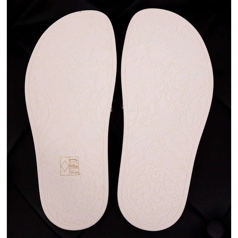 sz 39 NEW $450 VERSACE Woman White Pool Slides GOLD MEDUSA