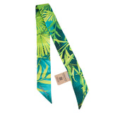 NEW $225 VERSACE RUNWAY Tropical Palm JUNGLE PRINT 100% Silk Skinny TWILLY SCARF