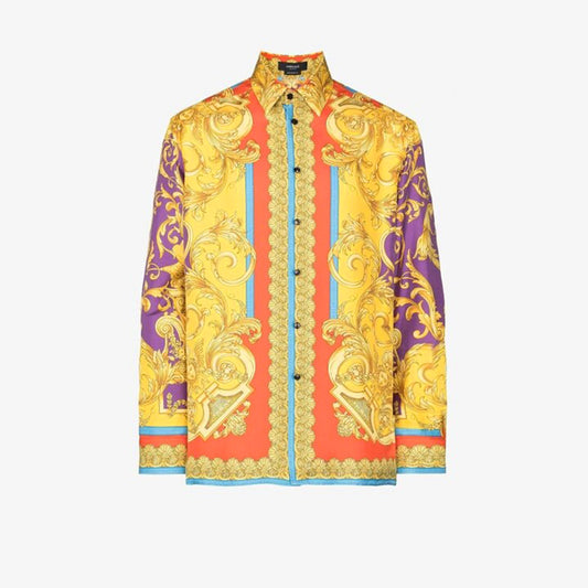 48 & 52 NEW $1,575 VERSACE Men's Yellow BAROCCO GODDESS BAROQUE Silk Twill SHIRT