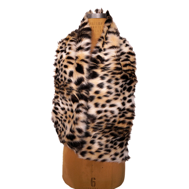 NEW $795 VERSACE RUNWAY Realistic Leopard Print FAUX FUR STOLE 54" x 9" SCARF