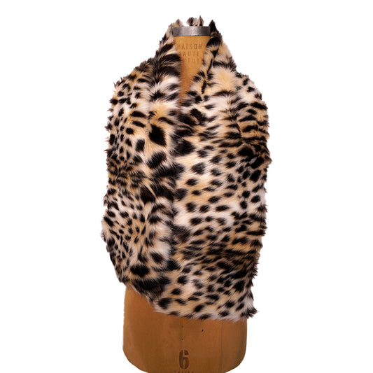 NEW $795 VERSACE RUNWAY Realistic Leopard Print FAUX FUR STOLE 54" x 9" SCARF