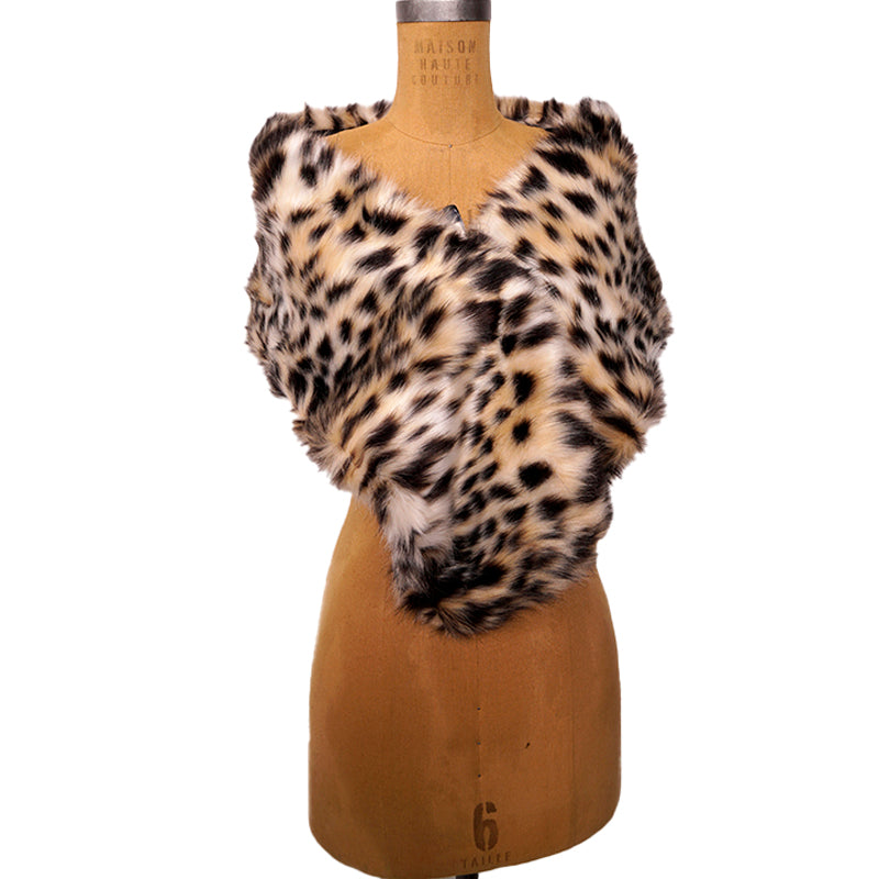 NEW $795 VERSACE RUNWAY Realistic Leopard Print FAUX FUR STOLE 54" x 9" SCARF