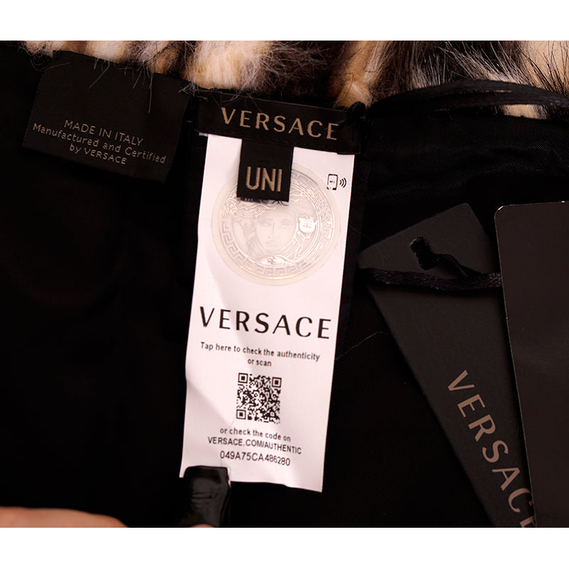 NEW $795 VERSACE RUNWAY Realistic Leopard Print FAUX FUR STOLE 54" x 9" SCARF