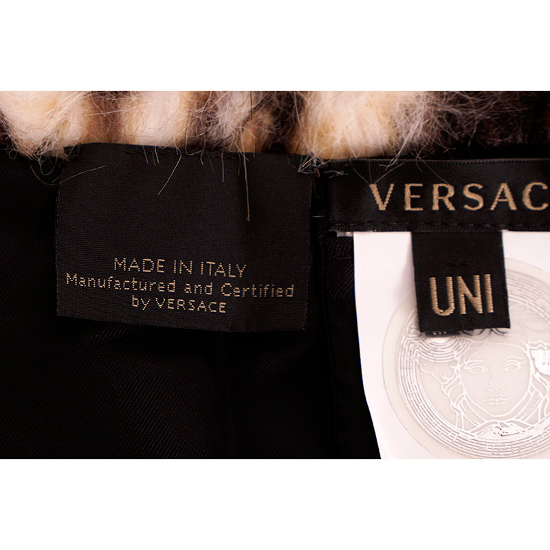 NEW $795 VERSACE RUNWAY Realistic Leopard Print FAUX FUR STOLE 54" x 9" SCARF