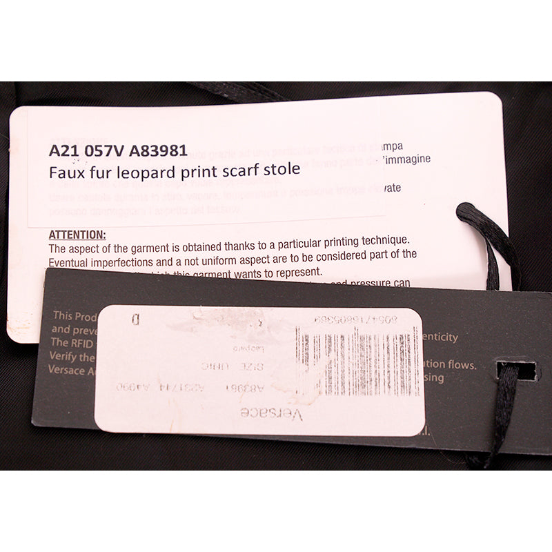 NEW $795 VERSACE RUNWAY Realistic Leopard Print FAUX FUR STOLE 54" x 9" SCARF