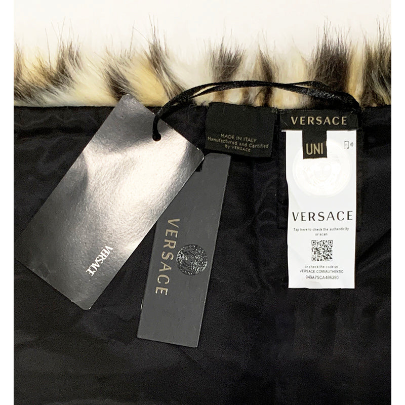 NEW $795 VERSACE RUNWAY Realistic Leopard Print FAUX FUR STOLE 54" x 9" SCARF