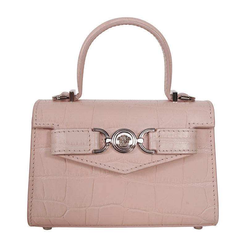 NEW $1550 VERSACE Pink Croc Embossed Leather MEDUSA 95 Mini TOP HANDLE BAG STRAP