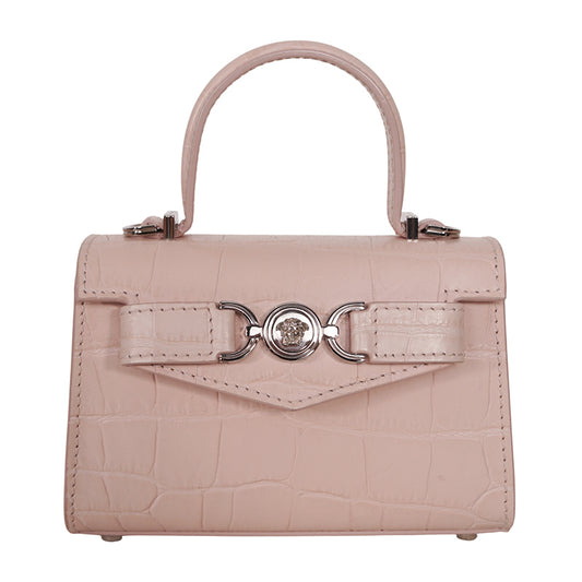 NEW $1550 VERSACE Pink Croc Embossed Leather MEDUSA 95 Mini TOP HANDLE BAG STRAP