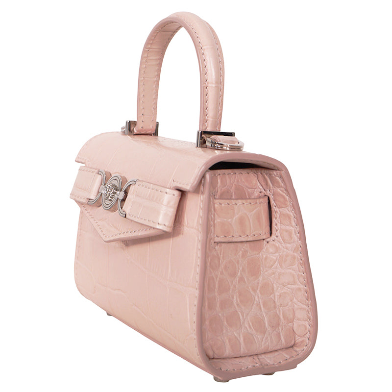 NEW $1550 VERSACE Pink Croc Embossed Leather MEDUSA 95 Mini TOP HANDLE BAG STRAP