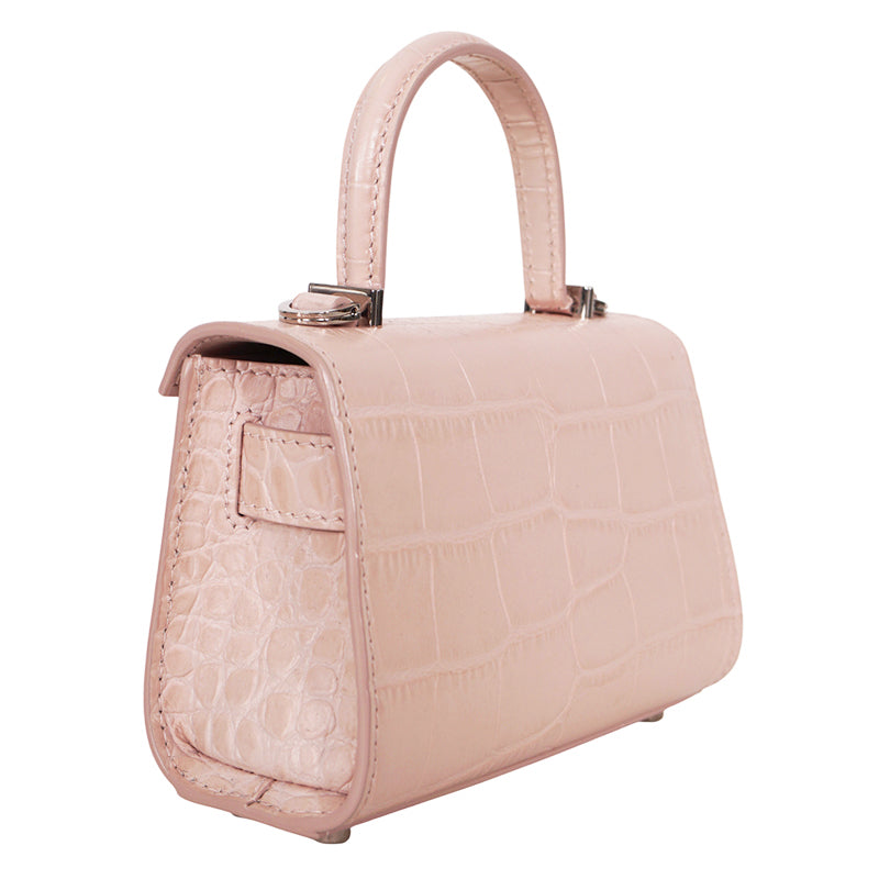 NEW $1550 VERSACE Pink Croc Embossed Leather MEDUSA 95 Mini TOP HANDLE BAG STRAP