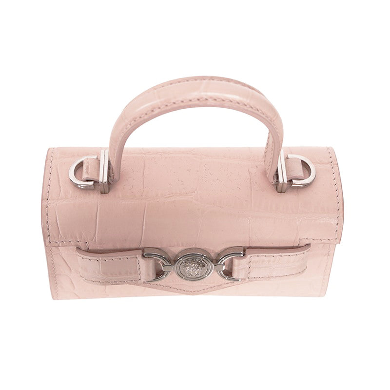 NEW $1550 VERSACE Pink Croc Embossed Leather MEDUSA 95 Mini TOP HANDLE BAG STRAP