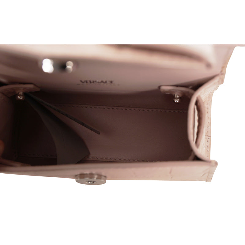 NEW $1550 VERSACE Pink Croc Embossed Leather MEDUSA 95 Mini TOP HANDLE BAG STRAP