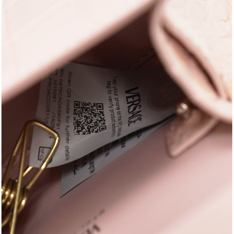 NEW $1550 VERSACE Pink Croc Embossed Leather MEDUSA 95 Mini TOP HANDLE BAG STRAP