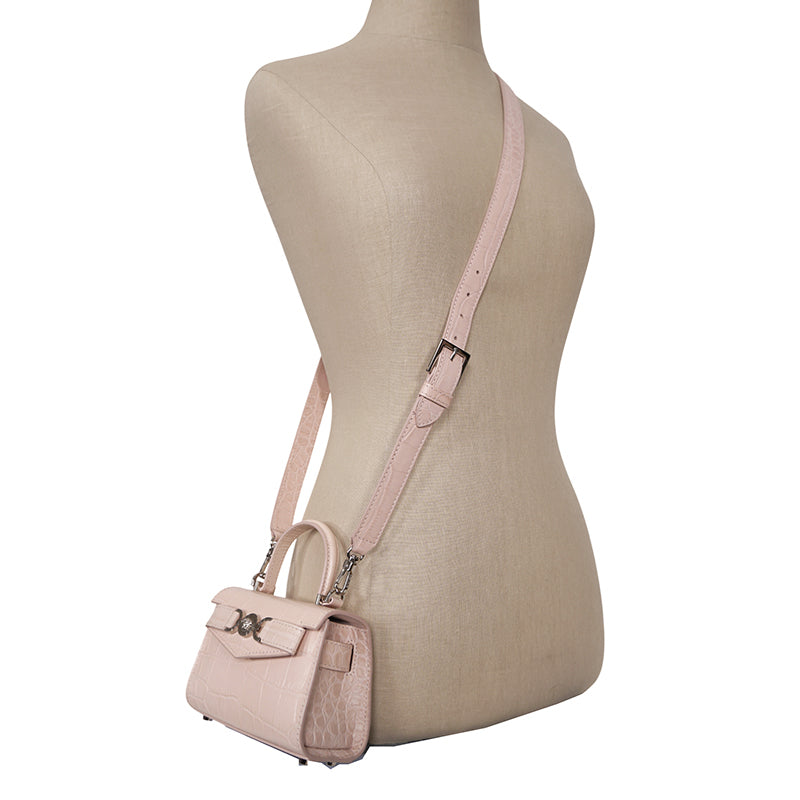 NEW $1550 VERSACE Pink Croc Embossed Leather MEDUSA 95 Mini TOP HANDLE BAG STRAP