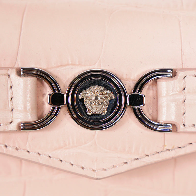 NEW $1550 VERSACE Pink Croc Embossed Leather MEDUSA 95 Mini TOP HANDLE BAG STRAP