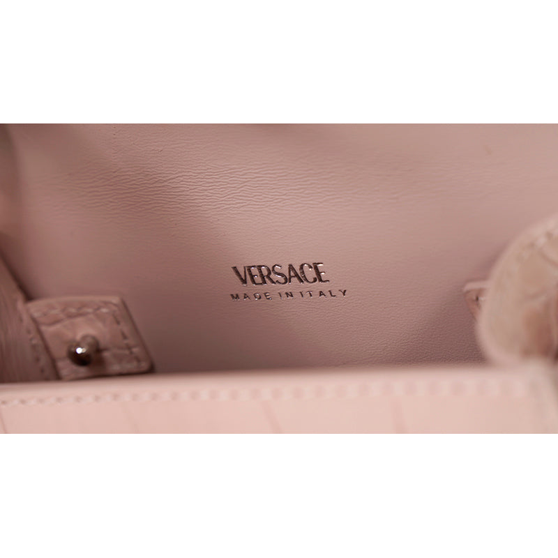 NEW $1550 VERSACE Pink Croc Embossed Leather MEDUSA 95 Mini TOP HANDLE BAG STRAP