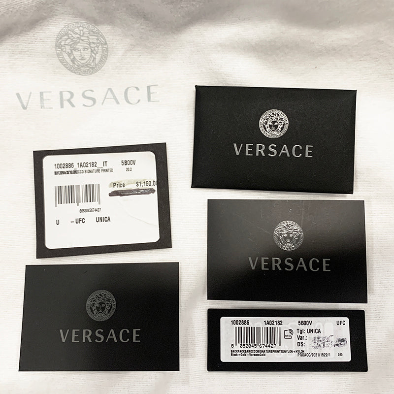 NEW $1,150 VERSACE Black GOLD BAROCCC MEDUSA Signature Print VIRTUS V BACKPACK