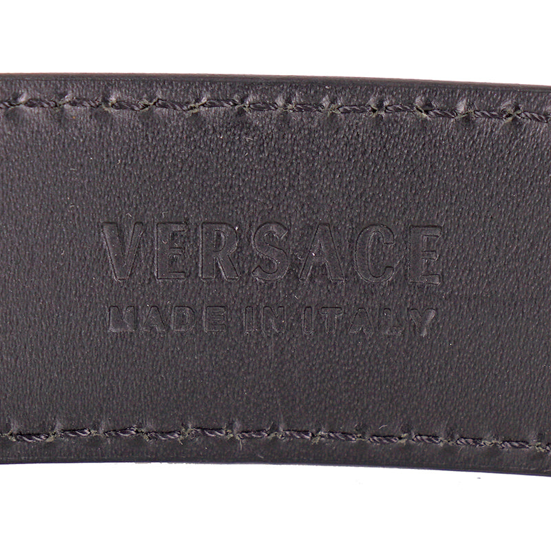 80/32 NEW $495 VERSACE Men's Black Saffiano Leather RED ROCKER LOGO Classic BELT
