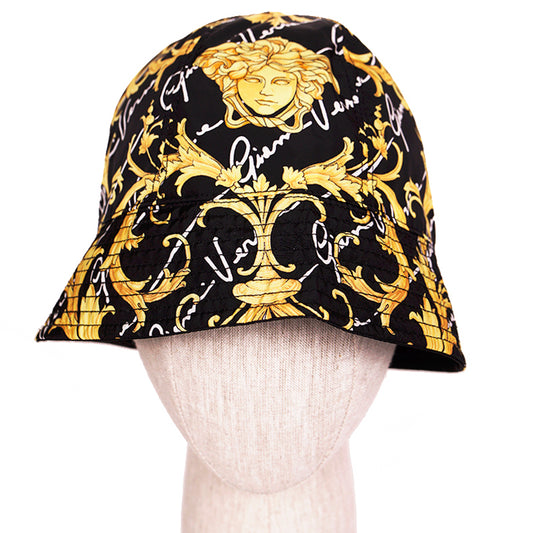 58 M NEW $500 VERSACE Black Nylon MEDUSA LOGO Barocco Signature Print BUCKET HAT