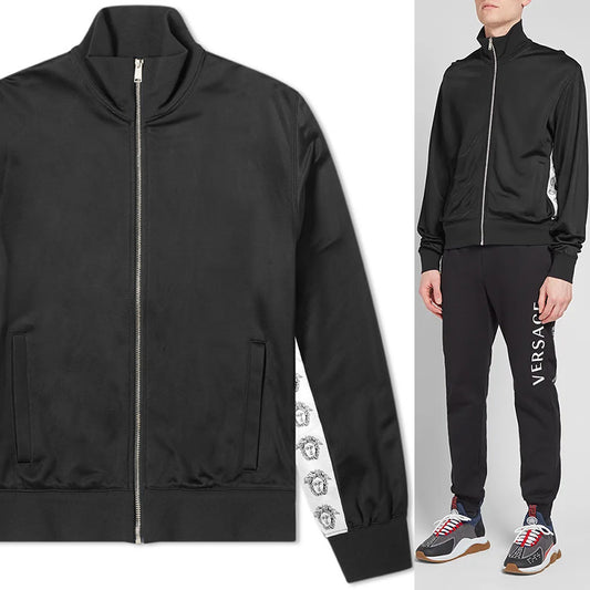 XXL NEW $1295 VERSACE Men Black MEDUSA HEAD LOGO SIDE STRIPE Track Sporty JACKET