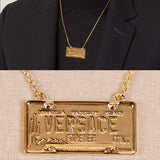 NEW $450 VERSACE Gold Tone Brass LICENSE PLATE LOGO CHARM Link Chain NECKLACE