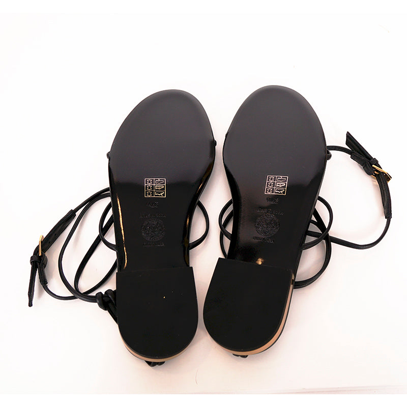 36.5/37.5/38 NEW $995 VERSACE Woman Black Leather GOLD MEDUSA LOGO Ankle Strap SANDALS